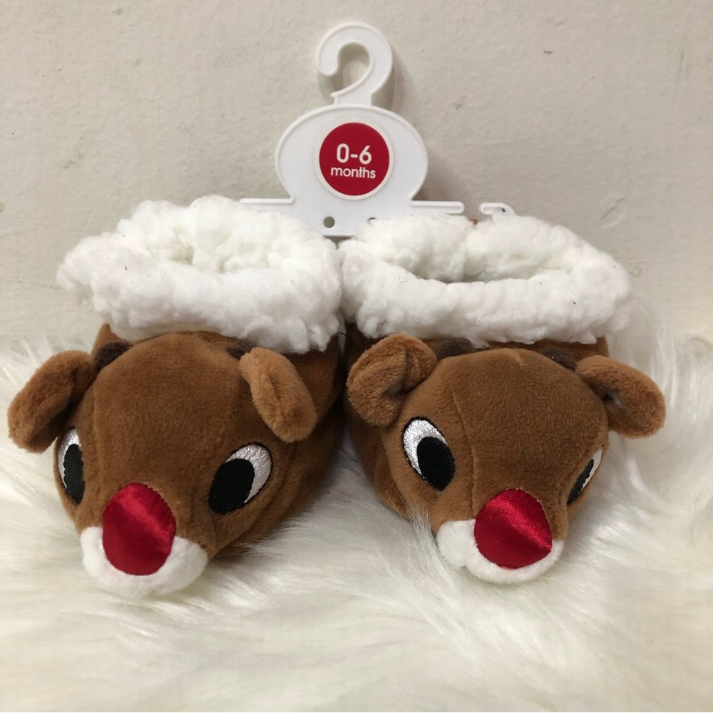 NWT RUDOLPH The Red Nosed Reindeer slippers Sz 0-6 Months